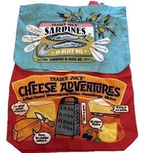 Trader Joe’s Reusable Canvas Tote Bag Sardine And Cheese Adventures (Set of 2)